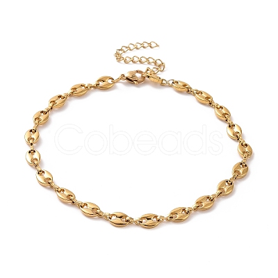 PVD Vacuum Plating 304 Stainless Steel Coffee Bean Chain Bracelet for Men Women BJEW-E031-16G-01-1