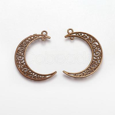 Tibetan Style Alloy Hollow Moon 2-Loop Link Pendants TIBEP-5312-AB-FF-1