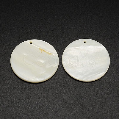 Flat Round Freshwater Shell Pendants SHEL-M005-35-1