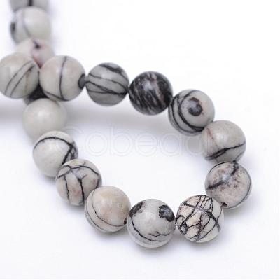 Round Natural Black Silk Stone/Netstone Bead Strands G-R345-4mm-20-1