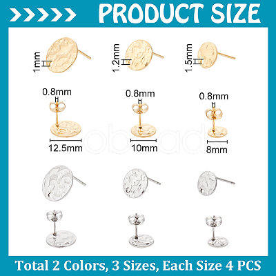 24Pcs 6 Style Flat Round 304 Stainless Steel Stud Earring Findings STAS-UN0027-27-1