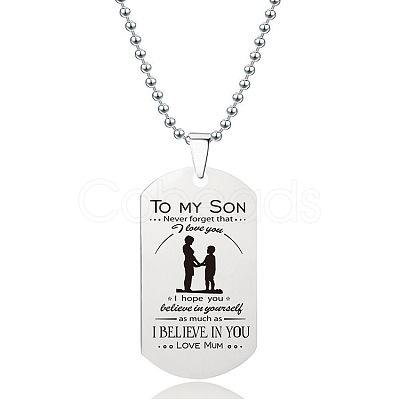 201 Stainless Steel To My Son Dog Tag Pendant Ball Chain Necklaces FS-WG527E6-09-1