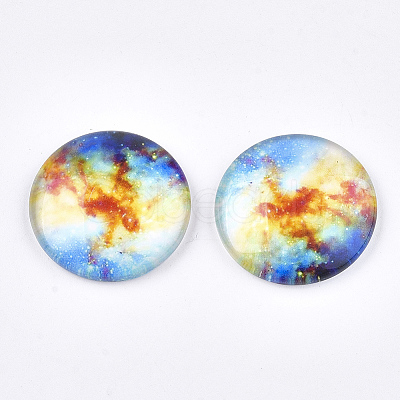 Starry Sky Pattern Printed Glass Cabochons GGLA-N004-25mm-D70-1