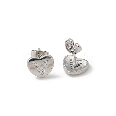 Rack Plating Brass Micro Pave Clear Cubic Zirconia Stud Earrings EJEW-K299-01P-W-1
