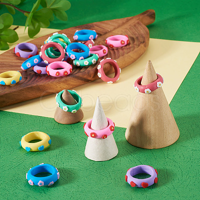 24Pcs 6 Colors Handmade Polymer Clay Finger Rings CLAY-TA0002-12-1