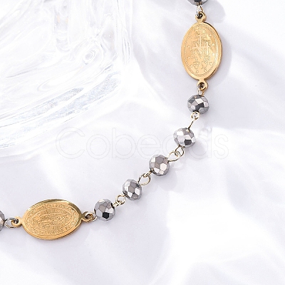 201 Stainless Steel & Electroplated Glass  Miraculous Medal Virgin Cross Charm Bracelets LS-BJEW-B078-163G-1