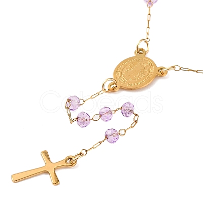 Ion Plating(IP) Crucifix Cross 304 Stainless Steel Rosary Bead Necklaces NJEW-M075-04G-03-1