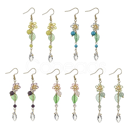 Amethyst/Green Aventurine/Lemon Jade/Synthetic Turquoise/Rose Quartz & Acrylic Dangle Earrings EJEW-JE06196-1