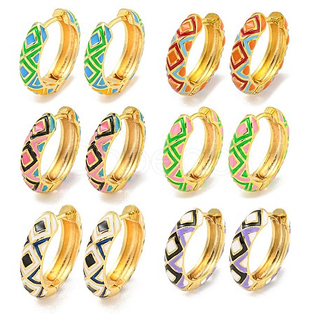 Rack Plating Rhombus Pattern Brass Enamel Hoop Earrings EJEW-C102-47G-1