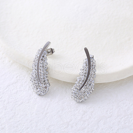 Stainless Steel Clear Cubic Zirconia Feather Stud Earrings ED4497-1-1