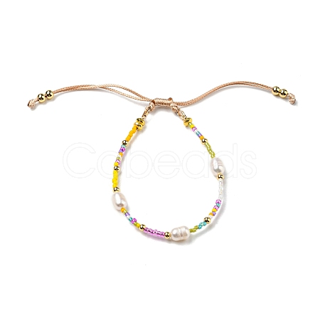 Adjustable Miyuki Glass Seed & Natural Pearl Braided Beaded Bracelets BJEW-O187-02-1