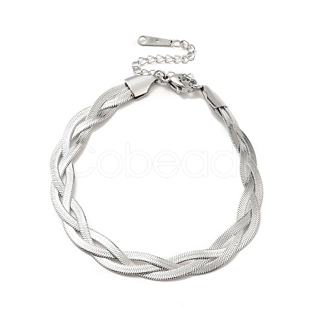 Non-Tarnish 304 Stainless Steel Interlocking Herringbone Chain Bracelet for Men Women BJEW-H554-01P-1