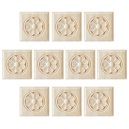 Square Wood Carved Floral Decorative Blocks WOOD-WH0124-160A-1