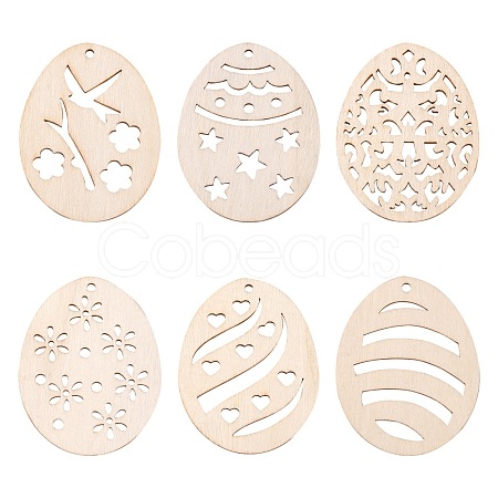 30Pcs 6 Style Undyed Natural Wooden Big Pendants WOOD-LS0001-16-1