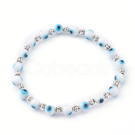 Handmade Round Evil Eye Lampwork Beaded Stretch Bracelets BJEW-JB05974-03-1