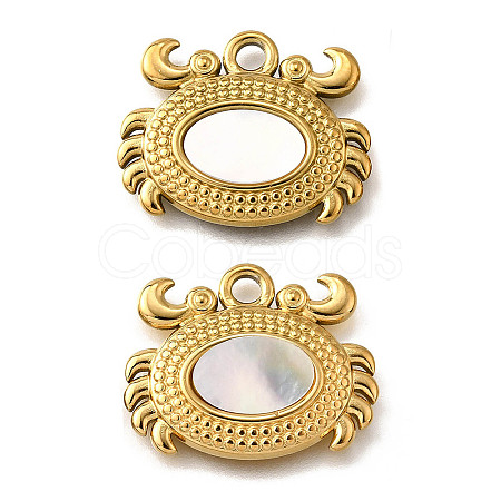 304 Stainless Steel Pave Natural White Shell Pendants STAS-C122-21B-02G-1