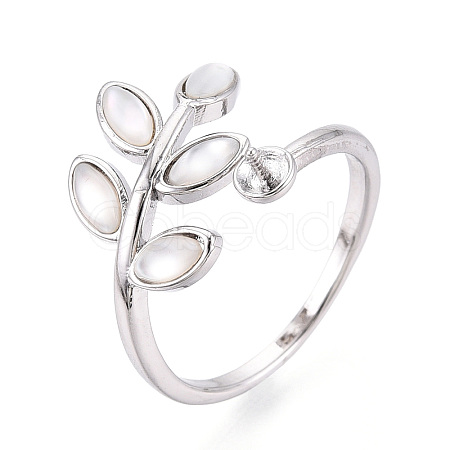 Leaf Shape Brass Shell Cuff Ring Settings KK-T076-63P-1