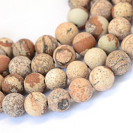 Frosted Natural Picture Jasper Round Bead Strands G-E334-10mm-26-1