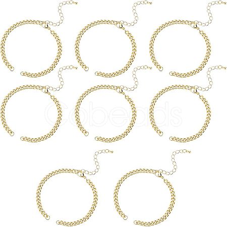 Nbeads 8Pcs Two Tone Handmade Brass Curb Chain Bracelet Makings KK-NB0002-63-1