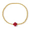 Cross Natural Gemstone & Brass Bead Stretch Bracelets for Women, Dark Red, Inner Diameter: 6-7/8 inch(17.5cm)