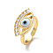 Lampwork Evil Eye Open Cuff Ring with Clear Cubic Zirconia, Real 18K Gold Plated Brass Jewelry for Women, White, Inner Diameter: 17mm