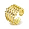 Brass Micro Pave Cubic Zirconia Cuff Rings for Women, Cadmium Free & Lead Free, Real 18K Gold Plated, Inner Diameter: 18mm