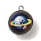 Galaxy Theme Luminous Glass Ball Pendants, Glow in the Dark, with Platinum Tone Alloy Edge, Black, 25x21.5x20~21mm, Hole: 2mm