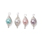 Copper Wire Wrapped Shell Pearl Pendants, Horse Eye Charms, Silver Color Plated, Mixed Color, 26x10x8.5mm, Hole: 2mm