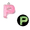 Luminous Resin Pendants, Glow in the Dark, with Platinum Plated Loop, Letter, Letter P, 24x17x5.5mm, Hole: 1.8mm