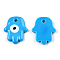 Opaque Handmade Lampwork Pendants, Hamsa Hand with Evil Eye, Deep Sky Blue, 35x29x4.5~5.5mm, Hole: 4mm