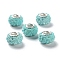 AB Color Resin Rose Flower European Beads, Rondelle Large Hole Beads, with Platinum Tone Alloy Double Cores, Turquoise, 14x9mm, Hole: 5mm