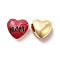 Brass Enamel Beads, Real 18K Gold Plated, Long-Lasting Plated, Heart with Word Mom, Red, 17.5x18x10mm, Hole: 2mm