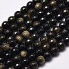 Faceted Round Natural Golden Sheen Obsidian Beads Strands G-I176-39-6mm-1