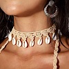 Bohemian Handmade Woven Polyester Cord Natural Cowrie Shell Tassel Choker Necklaces for Women FS-WGB5F2D-13-1