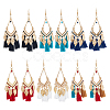 6 Pairs 6 Colors Leaf & Cotton Tassel Chandelier Earrings EJEW-FI0003-14-8