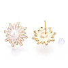 Daisy Flower Natural Pearl Stud Earrings with Enamel PEAR-N020-07G-1