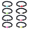 8Pcs 8 Colors Dyed Synthetic Turquoise Cross Beaded Stretch Bracelets Set BJEW-FI0001-27-1