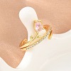 Flower Brass Micro Pave Cubic Zirconia Cuff Open Rings for Women CU-CBA0A21-06B-G-3