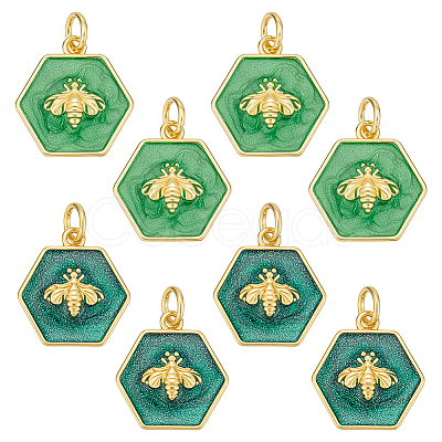 8Pcs 2 Styles Rack Plating Brass Enamel Pendants KK-BC0014-81-1