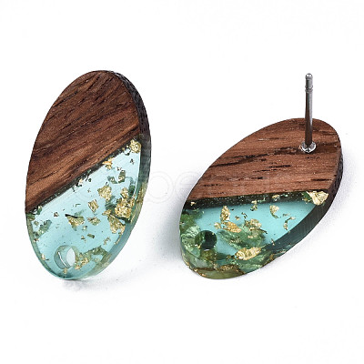 Transparent Resin & Walnut Wood Stud Earring Findings MAK-N032-005A-F02-1