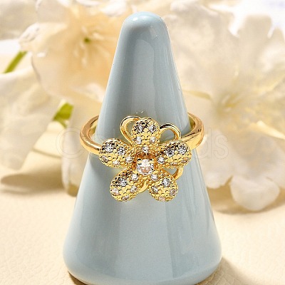 Flower Rotatable Finger Ring for Women RJEW-U035-01G-04-1