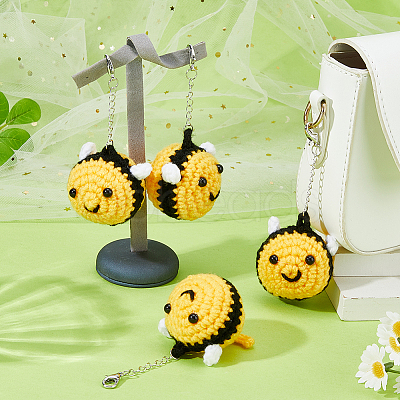 4Pcs Bees Cotton Keychains HJEW-FH00296-1