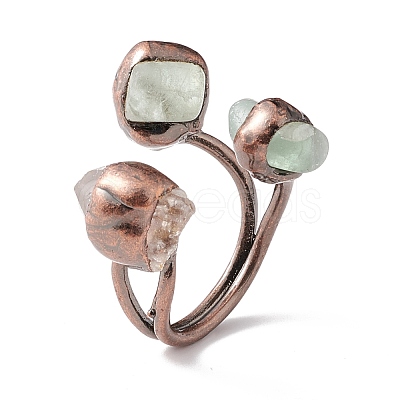 Natural Green Aventurine & Quartz Crystal Irregular Nugget Open Cuff Ring RJEW-I082-07R-01-1