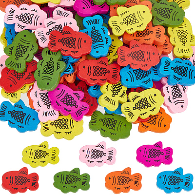 98Pcs 7 Colors Printed Wood Beads WOOD-SC0001-68-1