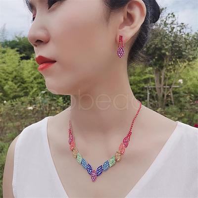 Horse Eye Alloy Rhinestone Chain Necklaces & Stud Dangle Earrings Sets FS-WG777BF-01-1