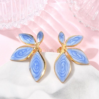 Leaf 304 Stainless Steel Enamel Stud Earrings SA-CBA46AF-24G-1