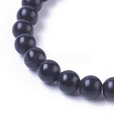 Natural Black Stone Stretch Bracelets G-K298-07-1