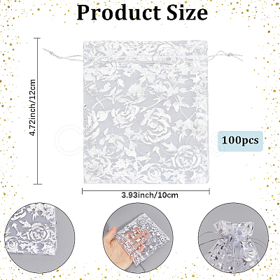 100Pcs Rose Printed Organza Bags OP-SP0001-06C-1