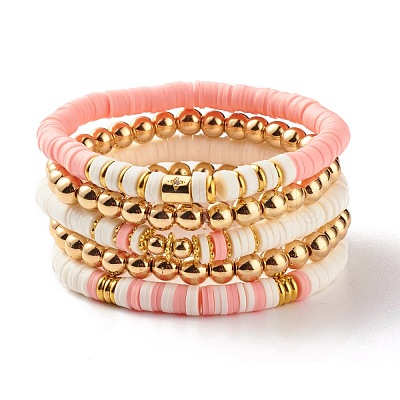 5Pcs 5 Style Synthetic Hematite & Polymer Clay Heishi Beads Stretch Bracelets Set BJEW-JB07533-04-1