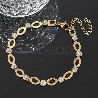304 Stainless Steel Rhinestone Cup Chain Bracelets for Women BJEW-F488-26C-G-1